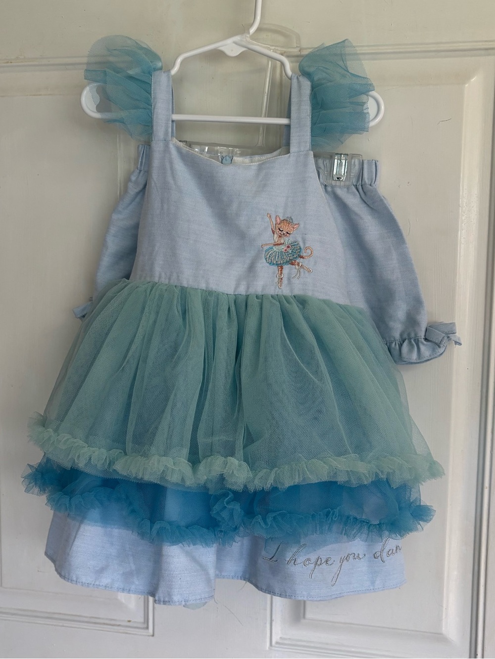 Size 5 Evie's Closet "I Hope You Dance" blue tones tulle Tunic Set. In EUC!